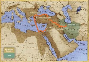 Karta över Bahá’u’lláhs resor och förvisningar